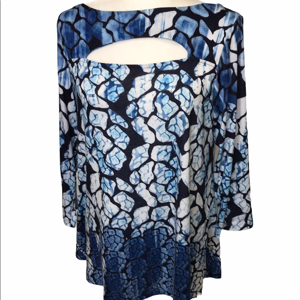 Patchington Pullover Blue & White Stretch Blouse szLg